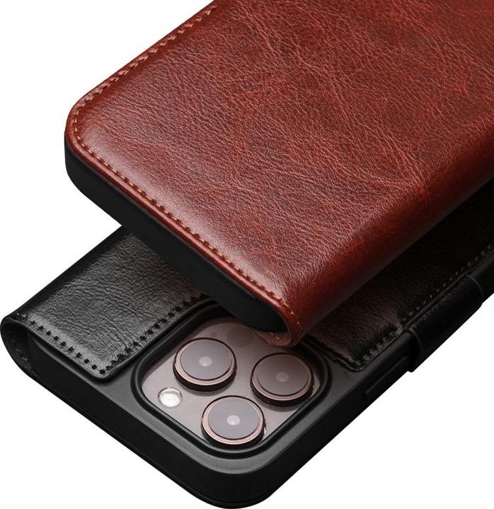 Produktbild QiAlino Hülle Flip mit magnetischem Verschluss Dunkelbraun (Apple iPhone 15 Pro)