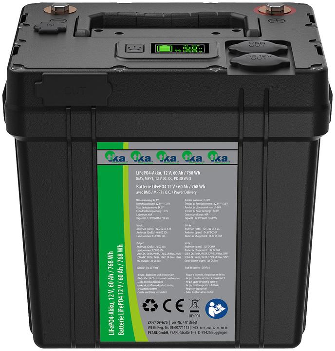 Image du produit TKA Batterie LiFePO4, 12 V, 60 Ah / 768 Wh, BMS, MPPT, 12 V DC, QC, PD 30 Watt (12 V, 60 Ah)