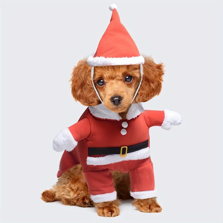 Image du produit Alopini costume de Noël d'hiver pour animaux de compagnie avec chapeau, veste chaude onesie chien chiot, S (S, Manteau pour chien)