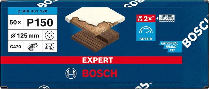 Image du produit Bosch Professional Zubehör Papier abrasif Expert C470 avec 8 trous pour ponceuse excentrique, 125 mm, G 150, 50 pcs. (150)