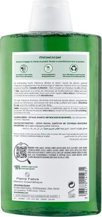 Immagine prodotto Klorane Shampoo seboregolatore all'ortica biologica (400 ml, Shampoo liquido)