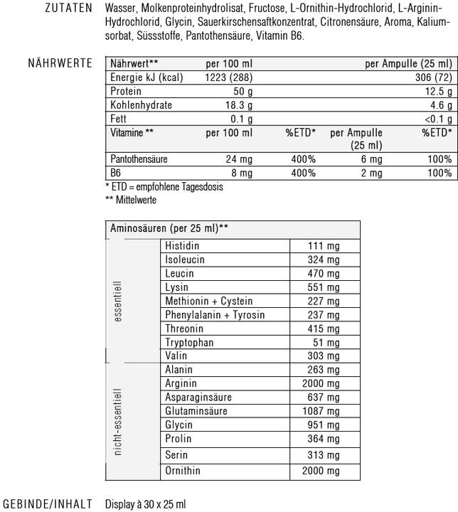Valori nutrizionali e ingredienti Sponser Amino 12500 (Ciliegio, 30 x)