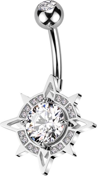 Actual product image Star Piercing Banane silber mit Kugel silber Kristall silber und Kompass Kristalle silber (Surgical steel 316L, Brass)