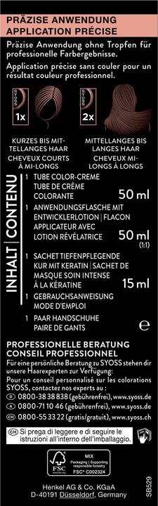 Valeurs nutritives et ingrédients Syoss Coloration (5 29 Rouge intense)