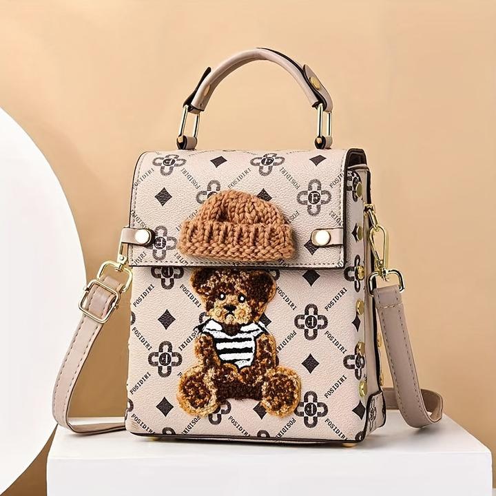 Only-Bags.Store Mini-Rucksack Geldbörse, PU-Leder, niedliche Teddybär-Design, Handy-Tasche, stilvolle Handtasche