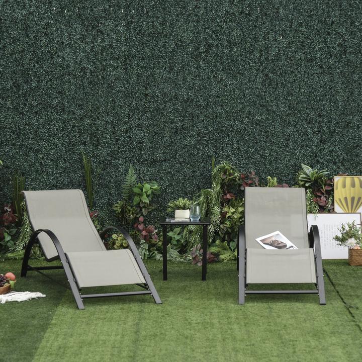 Image du produit Outsunny Lot de 2 chaises longues de jardin avec table (169 cm)