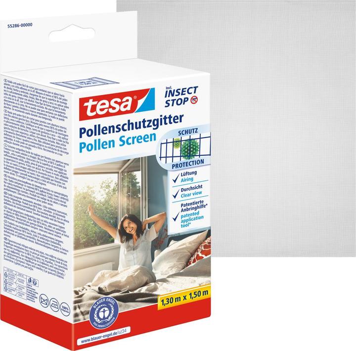 Actual product image tesa Pollen protection grille, for allergy sufferers, can be closed incl. self-adhesive Velcro tape (130 x 150 cm)