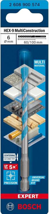 Actual product image Bosch Professional Zubehör EXPERT HEX-9 MultiConstruction drill, 6 x 60 x 100 mm (6 millimetres)