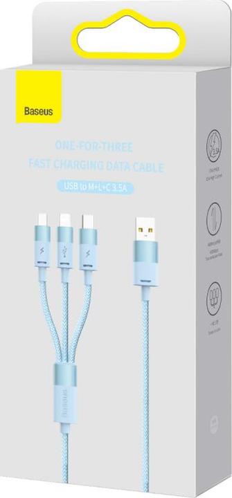 Image du produit Baseus 3in1 USB cable StarSpeed Series, USB-C + Micro + Lightning 3,5A, 1.2m (Blue) (1.20 m, USB 3.0)
