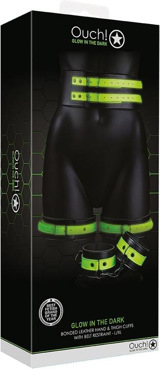 Productafbeelding Ouch! Dijbeenboeien met riem en handboeien - Glow in the Dark