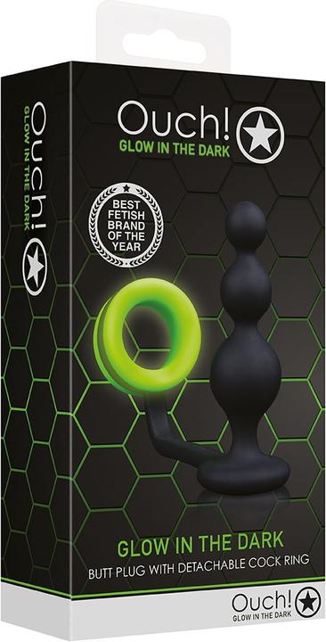 Image du produit Ouch! Beads Butt Plug with Cock Ring - GitD/Black