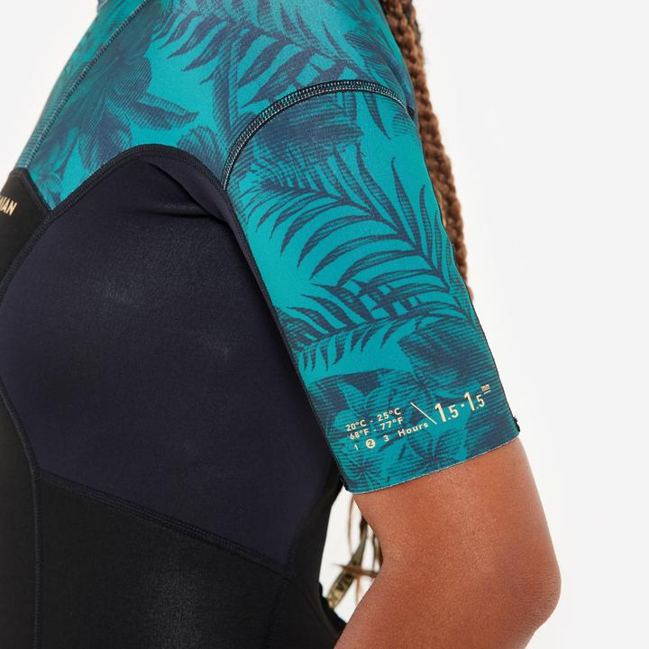 Produktbild Olaian Neopren Shorty Surfen Damen kurzarm Rückenreissverschluss 500 1,5 Mirage schwarz (1 mm, L)