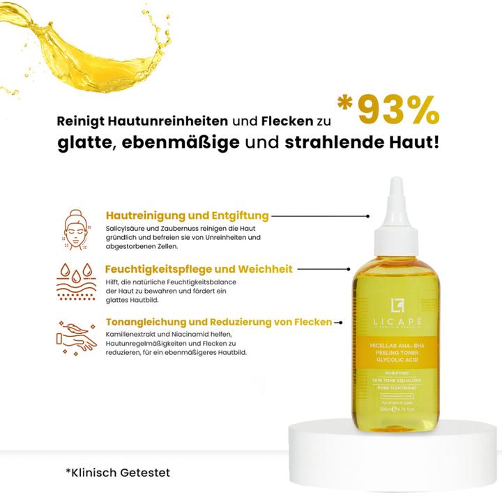 Image du produit Licape Peeling Gesichtswasser 200 ml - Mit Glycolsäure AHA-BHA & Tiefenreinigung (Gommage, 200 ml)