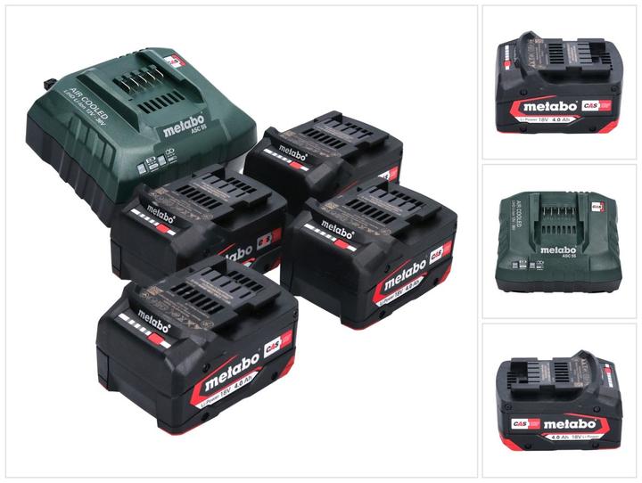 Metabo Kit de base 4x batterie Li-Power 18 V 4,0 Ah CAS Li-Ion ( 4x 625027000 ) + chargeur ASC 55 (18 V)