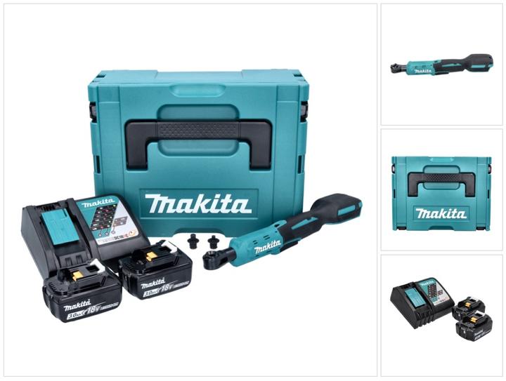 Makita DWR 180 RFJ Akku Ratschenschrauber 18 V 47,5 Nm 1/4" 3/8" + 2x Akku 3,0 Ah + Ladegerät + (1/4", 3/8")