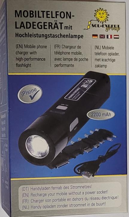 Produktbild Sol-Expert Mobiltelefonladegerät mit Hochleistungstaschenlampe (2200 mAh)