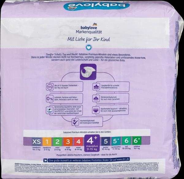 Actual product image dm babylove Premium-Windeln (Size 4+, Pack, 38 Piece)