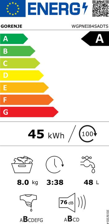 Energie-Label Gorenje Waschvollautomat - WGPNEI84SADTS - (8 kg, Links)
