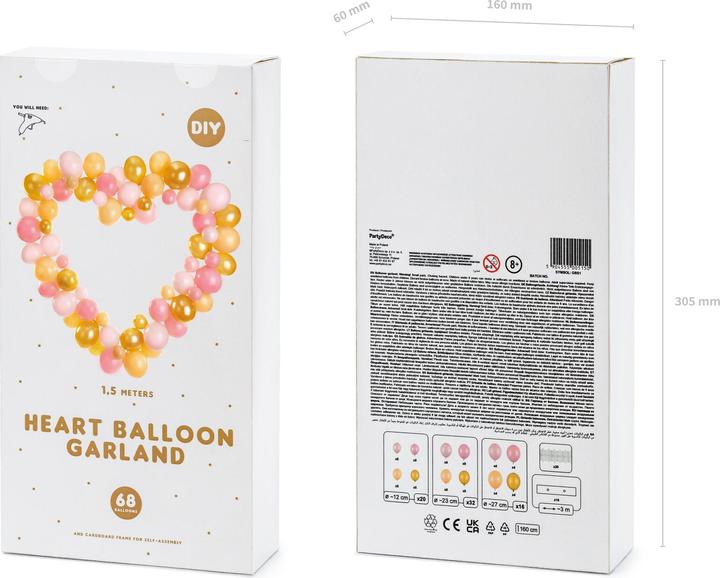 Produktbild Partydeco Bogen aus Luftballons in Herzform Gold und Weiss