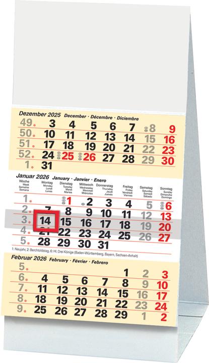 Produktbild Dreimonats-Tischkalender2026 (10 x 12 cm, Harter Einband, Deutsch)