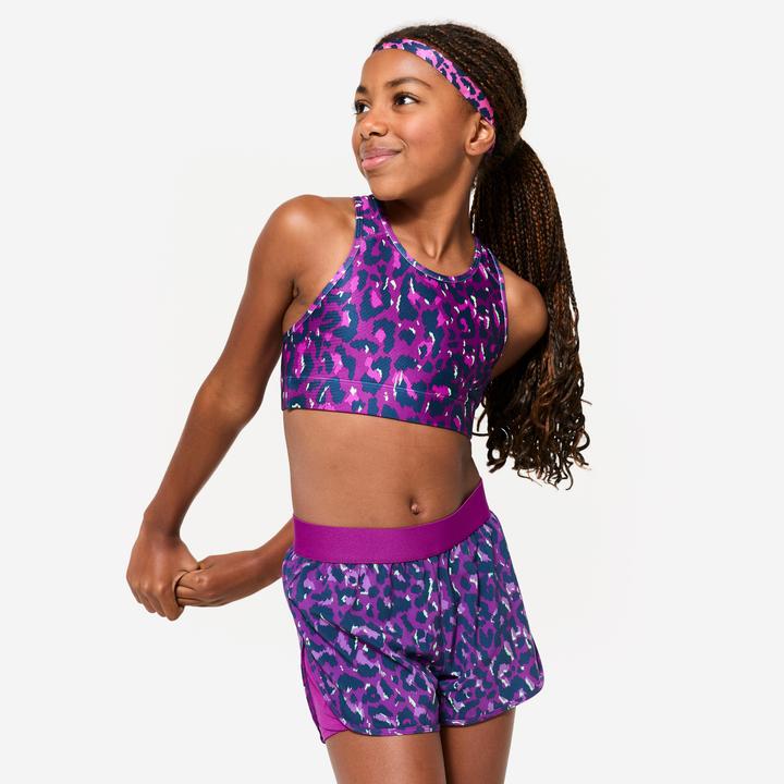 Image du produit Decathlon Brassière de sport respirante fille, imprimé léopard violet (8, 9, 10)