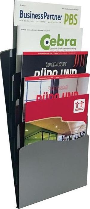 Image du produit Twinco Porte-brochures H430xL240xTmm Nombre de compartiments 5 DIN A4 Métal argenté (A4)