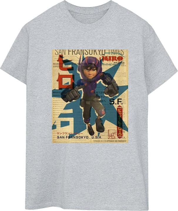 Actual product image Disney Womens/Ladies Big Hero 6 Baymax Hiro Newspaper Cotton Boyfriend T-Shirt (XXL)