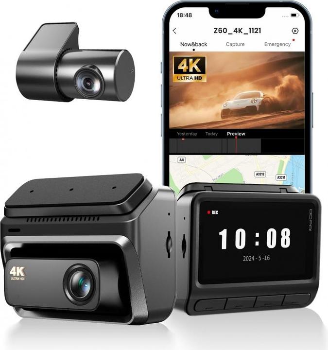 Actual product image DDpai Dash + Rear Camera Z60 (Built-in display, Night vision, Wi-Fi, 4K)
