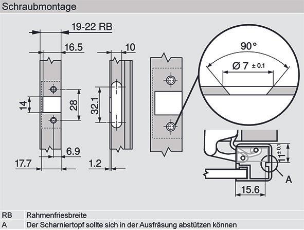 Image du produit Blum 71T950A NI charn.porte cadre alu 95°vis.