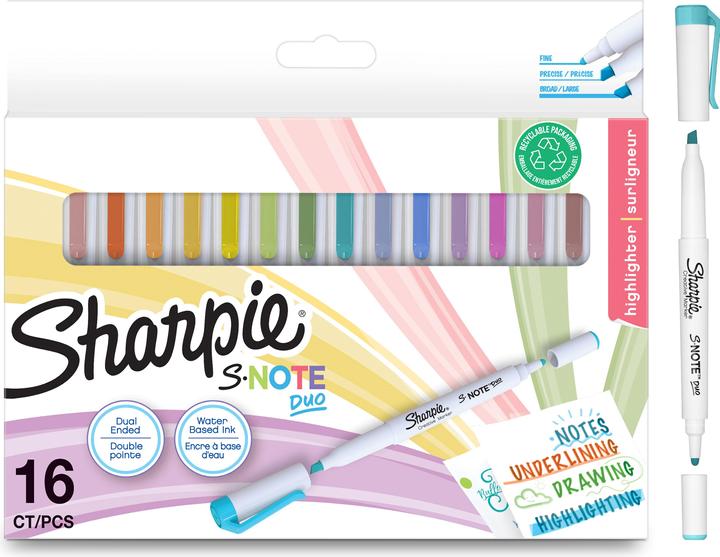 Actual product image Sharpie Highlighter S-Note DUO wedge and bullet tip 16 pcs. blister (Multicoloured, 3.50 mm, 16 x)