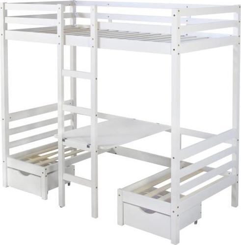 Produktbild Homestyle4u Kinderbett Hochbett mit Schreibtisch und Sitzkissen (90 x 200 cm)