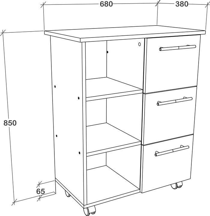 Actual product image VCM Wooden Kitchen Trolley Serving Trolley Shelf Rollable Castors Drawer Esilo