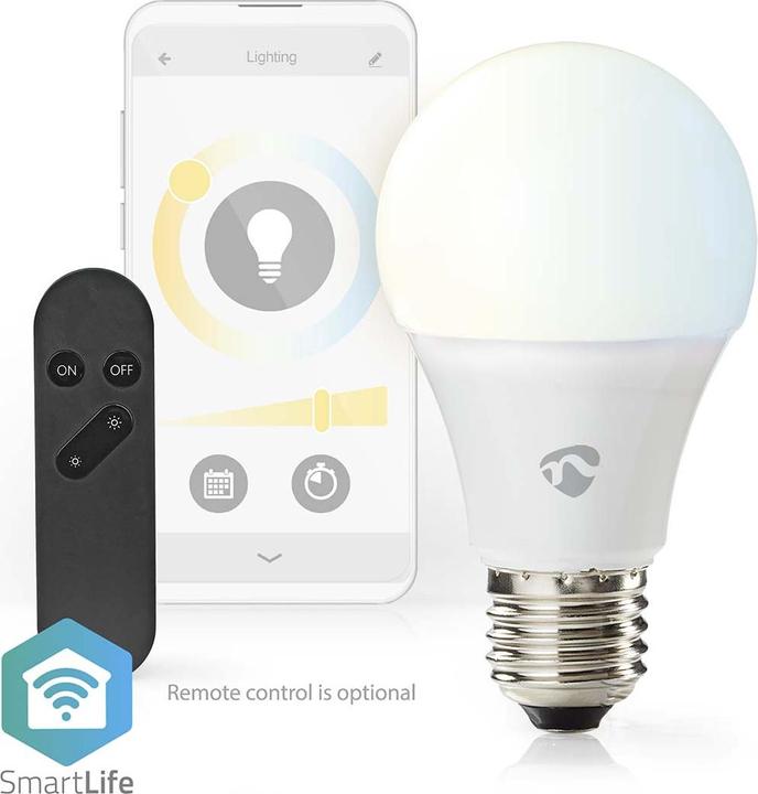 Produktbild Nedis WIFILRW10E27 SmartLife LED Bulb WLAN E27 806 lm 9 W Warm to Cool White 2700 - 6500 K Energiekl (E27, 9 W, 806 lm, 1 x, F)