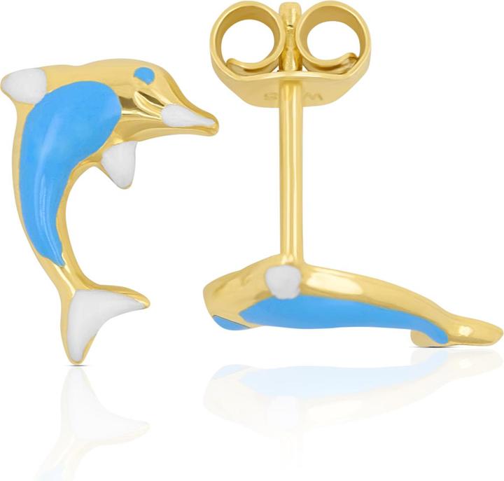 Muau Stud earrings Dolphins yellow gold 750 light blue/white 11mm (750/18K Gelbgold)