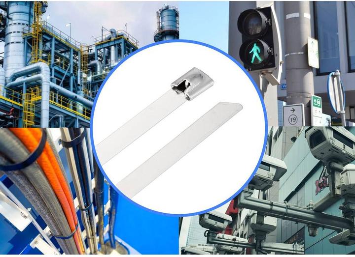 Actual product image Tru Components TC-12656536 Steel cable tie 360 mm 7.9 mm AISI 304 100 pcs. (Metal cable ties, 360 mm, 100 pcs.)