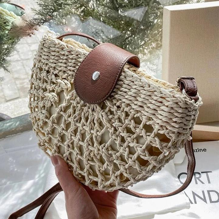 Actual product image Only-Bags.Store Summer Straw Ba Fashion Half Circle Bags Rattan Handmade Messenger Handbag Travel Beach Bags Tote