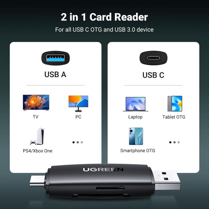 Produktbild Ugreen CM304 USB + USB-C Adapter Card Reader SD + microSD (black) (USB-C)