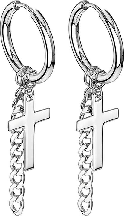 Produktbild Star Piercing Ohrring silber Anhänger Kreuz mit Kette (ohne Messing, Chirurgenstahl 316L)