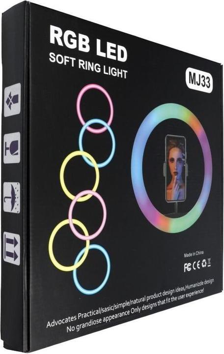 Produktbild Techonic Smart device OEM LED Ring Stream RGB Lampe 12" FULL COLOR mit Halterung für Handy + Stativ schwarz