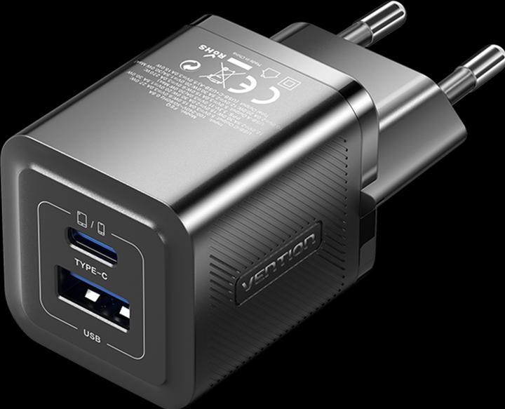 Image du produit Vention Wall charger,, FEQB0-UE, USB-C, USB- A, 30W/30W, GaN (black) (30 W)
