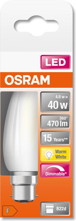 Image du produit Osram LEDSCLB40D 5W/827 230VGLFR B22D10X1OSRAM (B22d, 4.80 W, 470 lm, 6 x, F)