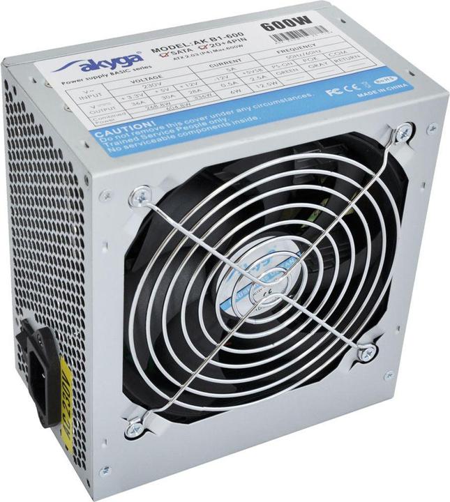 Immagine prodotto Akyga Alimentatore ATX di base 600W AK-B1-600 Fan12cm P4 3xSATA PCI-E (600 W)
