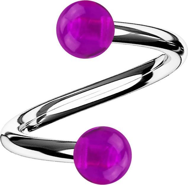 Produktbild Star Piercing Spirale silber mit zwei Kugeln violett transparent (ohne Messing, Acryl, Chirurgenstahl 316L)