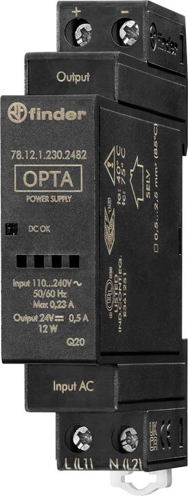 Actual product image Finder 78.12.1.230.2482 Top-hat rail power supply unit (DIN rail) 24 V/DC 0.63A 12W Contents 1pc.