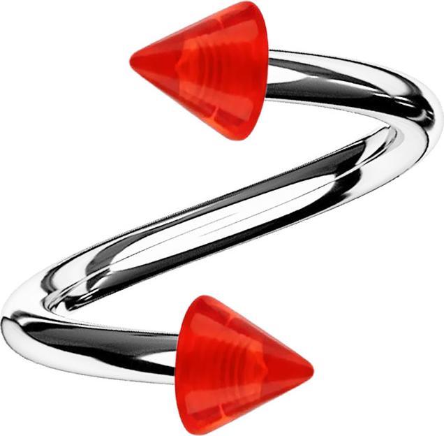 Star Piercing Spirale silber mit zwei Cones rot transparent (Acryl, Chirurgenstahl 316L)