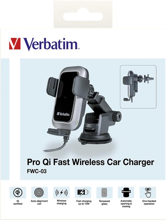 Image du produit Verbatim Chargeur de voiture Fast Qi Fast Wireless USB-C 15W FWC-03 Pro