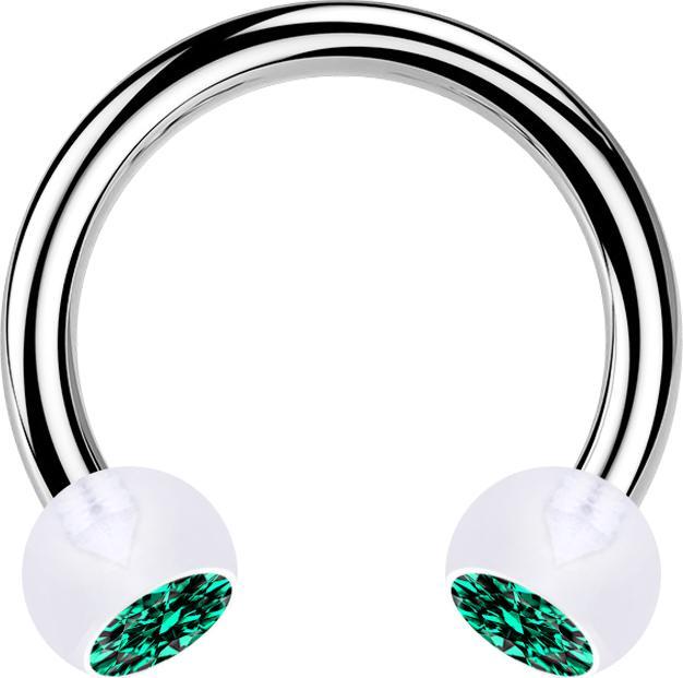 Star Piercing Circular Barbell silber mit zwei Kugeln transparent Kristall türkis (ohne Messing, Bioflex, Chirurgenstahl 316L)
