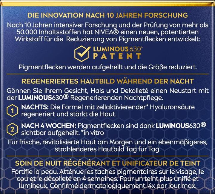 Produktbild NIVEA Cellular Luminous630 Anti-Pigmentflecken Nachtcreme (50 ml, 24h Creme)