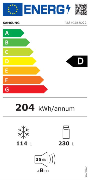 Label énergétique Samsung RB34C7B5D22/EF (344 l)