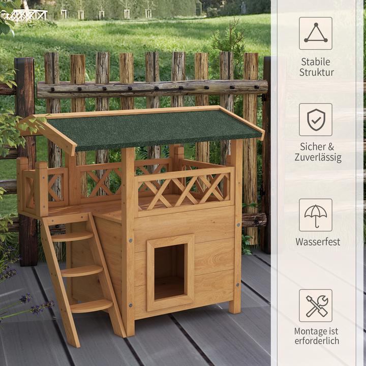 Produktbild PawHut Katzenhaus mit Treppe und Dach (Katze)